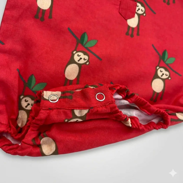 Bhaakur Organic Cotton Monkey Print Onesie - Red