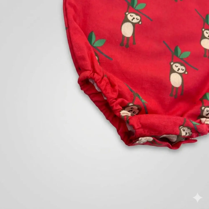 Bhaakur Organic Cotton Monkey Print Onesie - Red