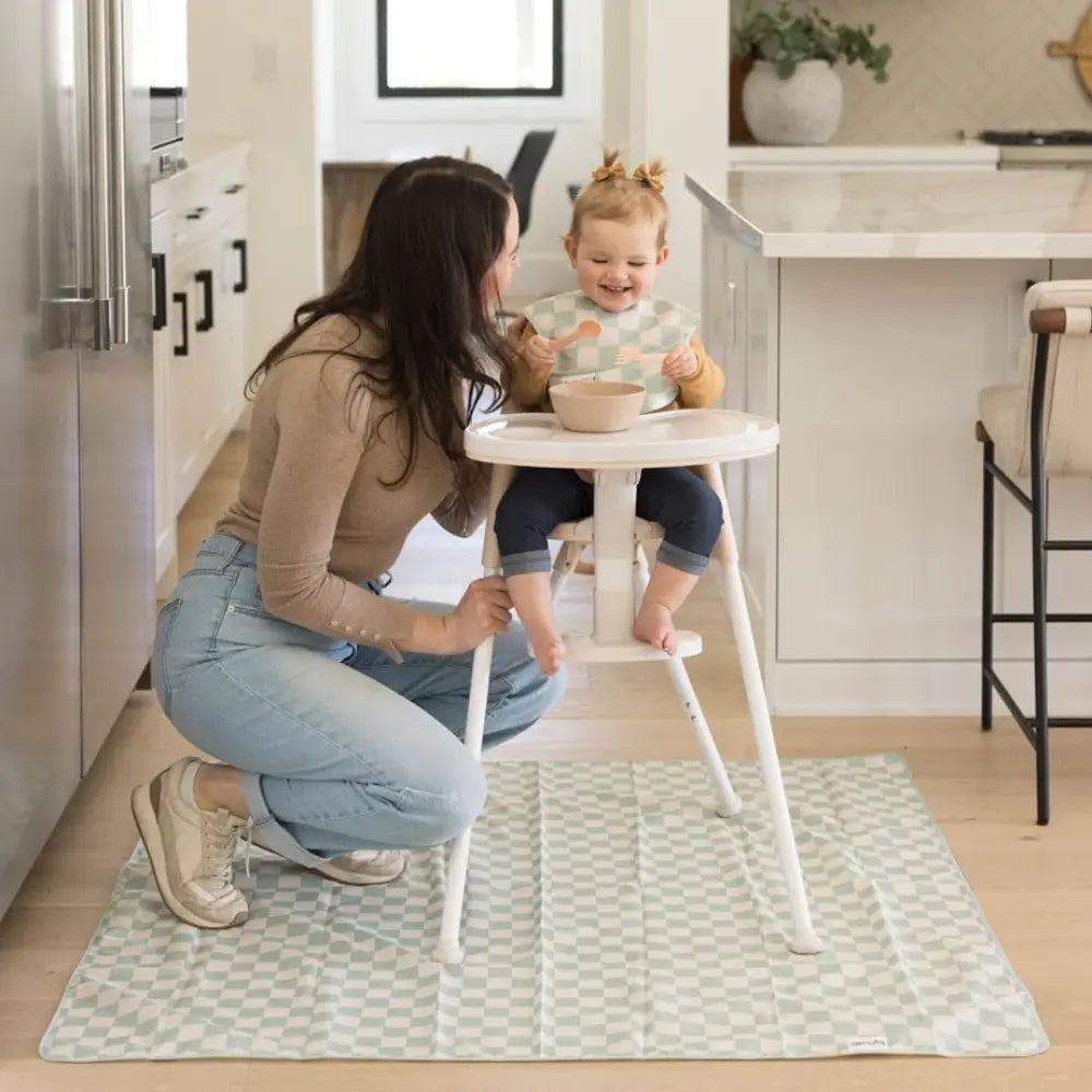 Tiny Twinkle Mess-Proof Splat Mat - Sage Checkers