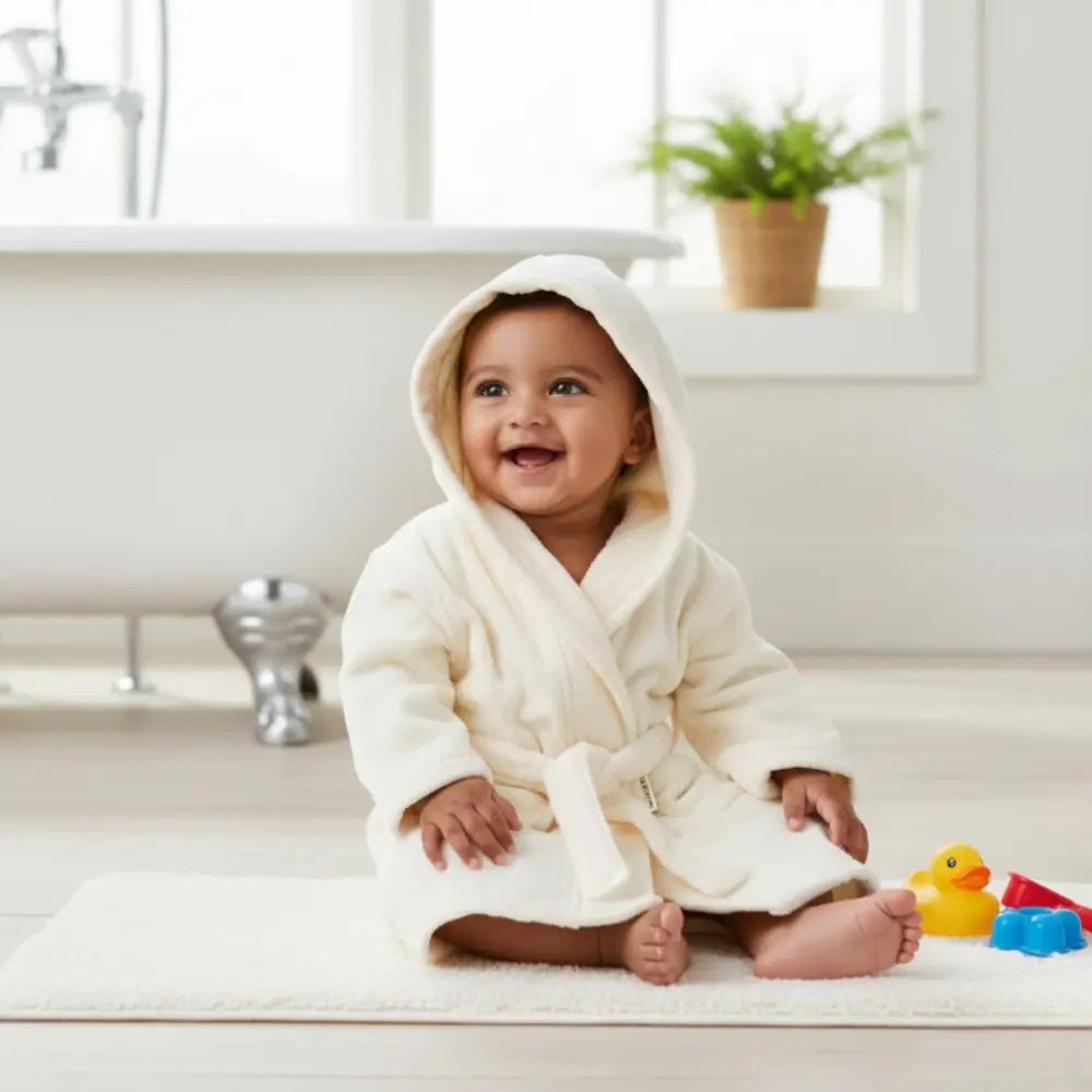Masilo Hooded Personalised Baby Robe - Cream