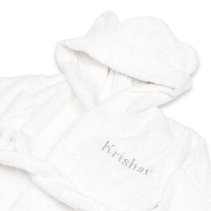 Masilo Hooded Personalised Baby Robe - Ivory