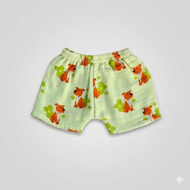 Bhaakur Dogs Print Unisex Muslin Set - Butter Yellow