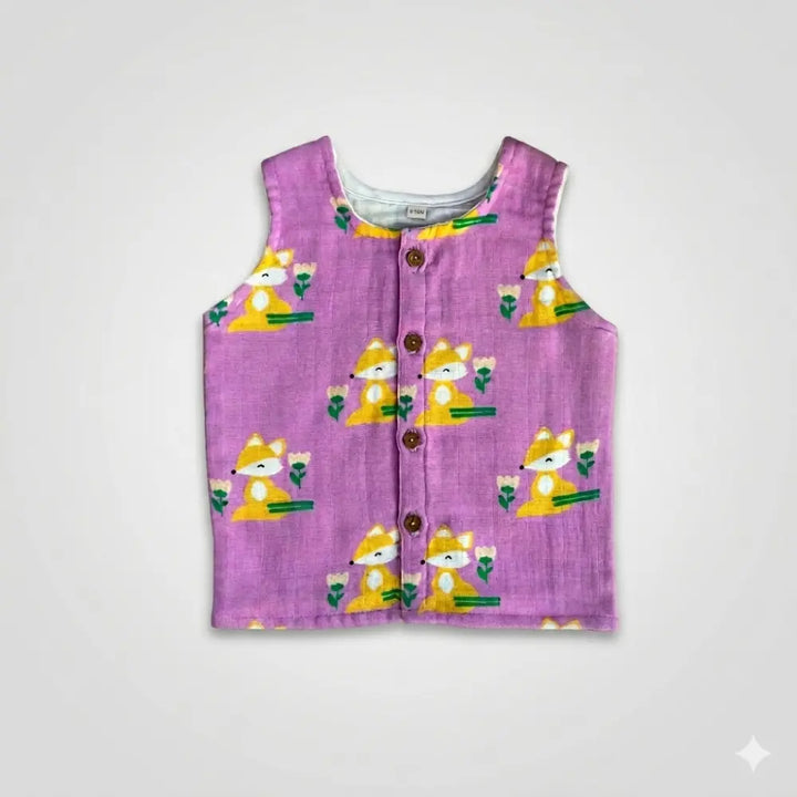 Bhaakur Fox Print Unisex Muslin Set - Purple