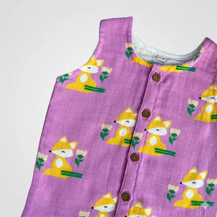 Bhaakur Fox Print Unisex Muslin Set - Purple