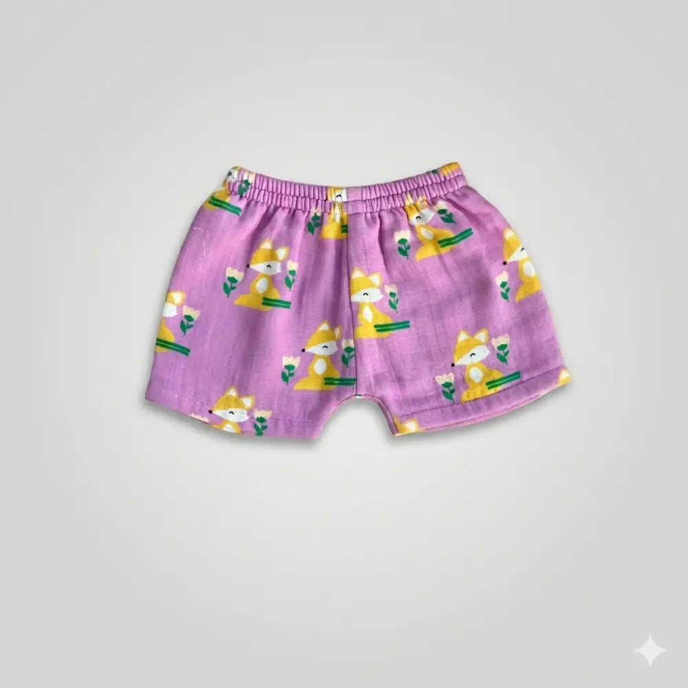 Bhaakur Fox Print Unisex Muslin Set - Purple