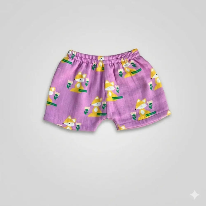 Bhaakur Fox Print Unisex Muslin Set - Purple