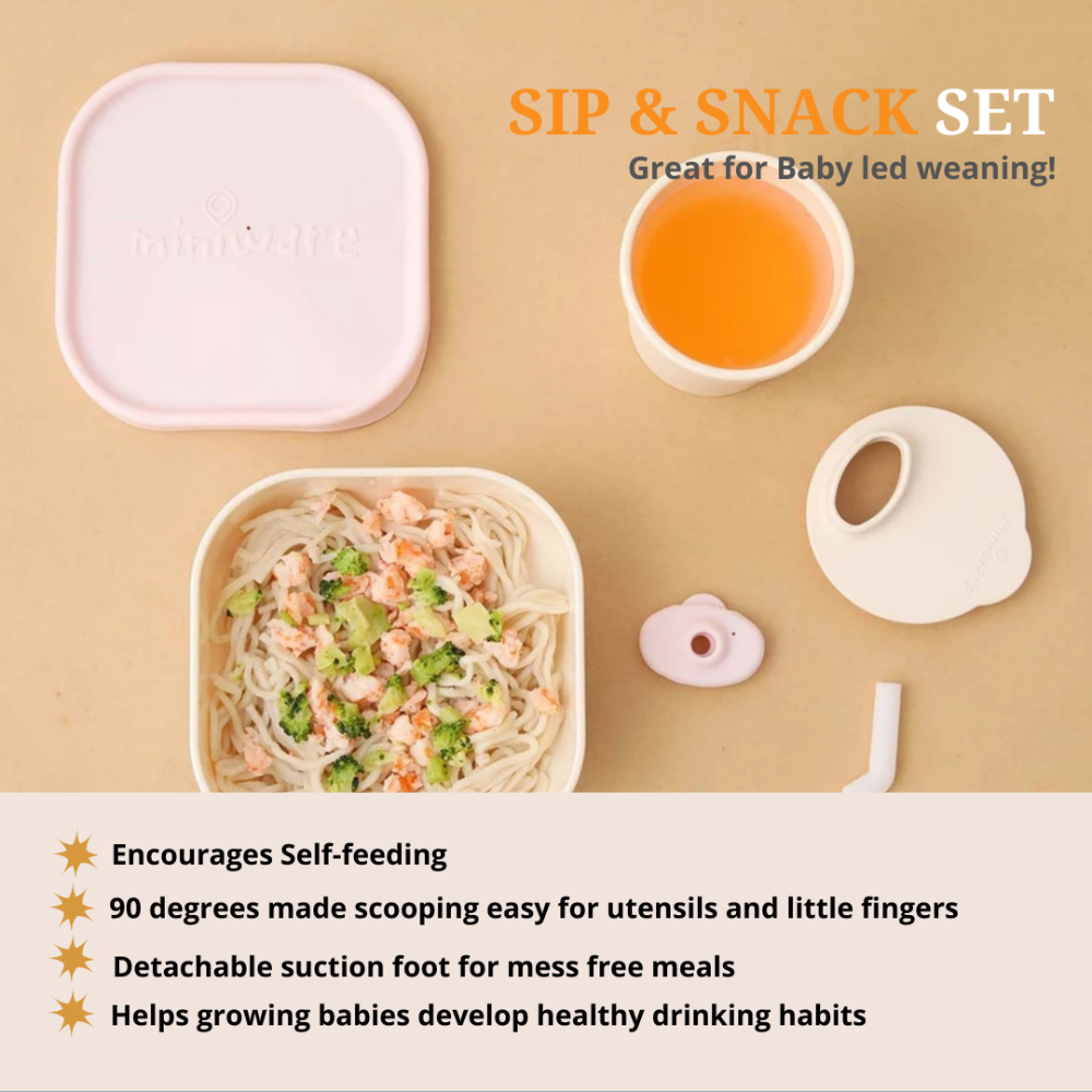 Miniware Sip & Snack- Suction Bowl with Sippy Cup Feeding Set