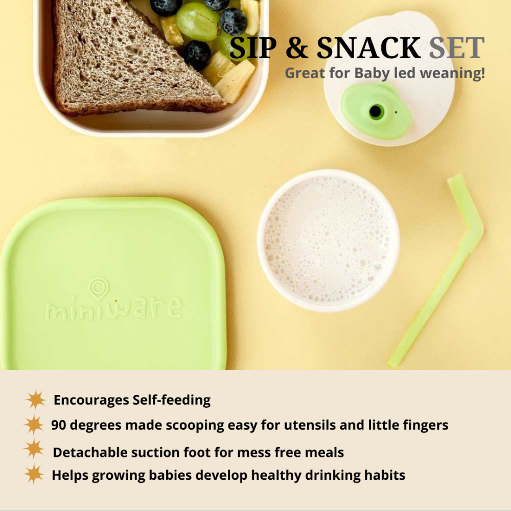 Miniware Sip & Snack- Suction Bowl with Sippy Cup Feeding Set