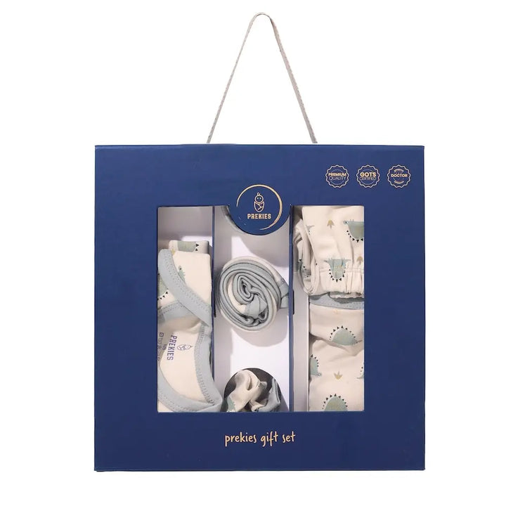Prekies Newborn Baby Essentials Gift Set - 10-Piece Dino Print Set - Cream &amp; Olive