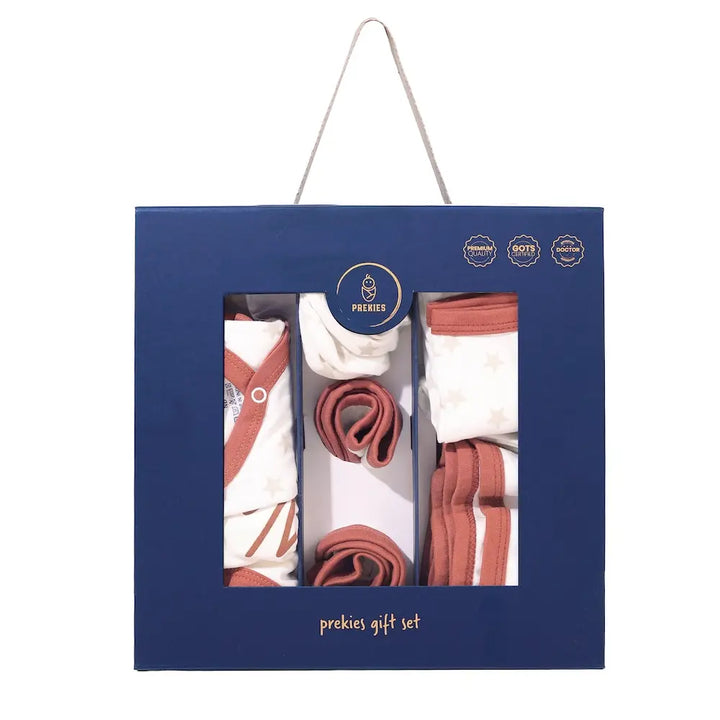 Prekies Newborn Baby Essentials Gift Set - 10-Piece Newbie Print - Cream &amp; Brown