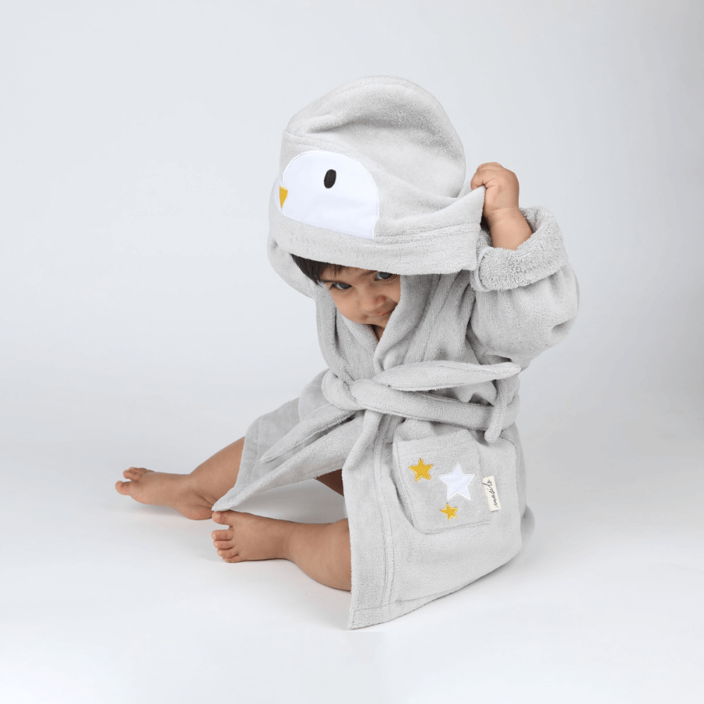 Masilo Hooded Personalised Baby Robe - Penguin
