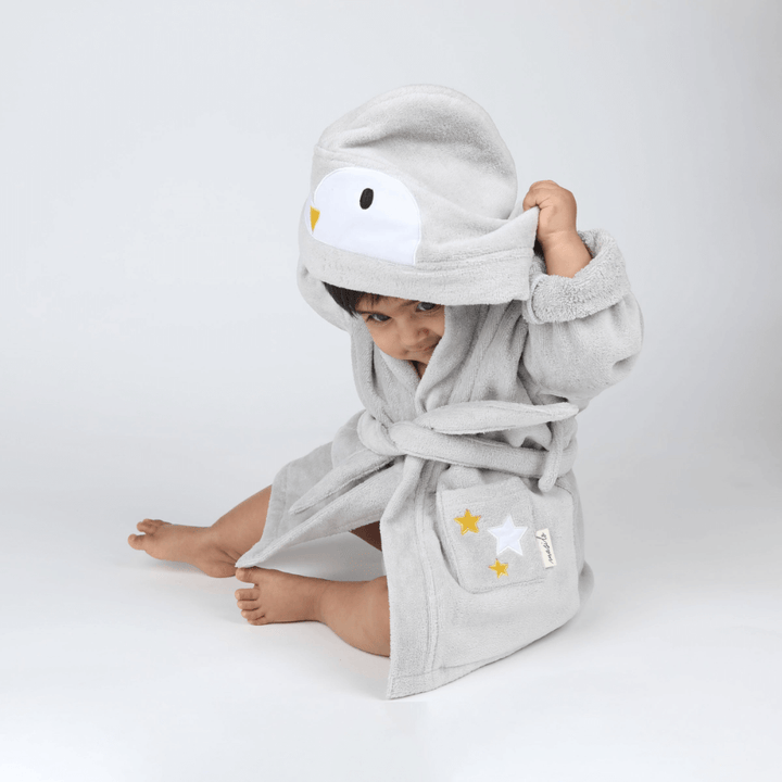 Masilo Hooded Personalised Baby Robe - Penguin