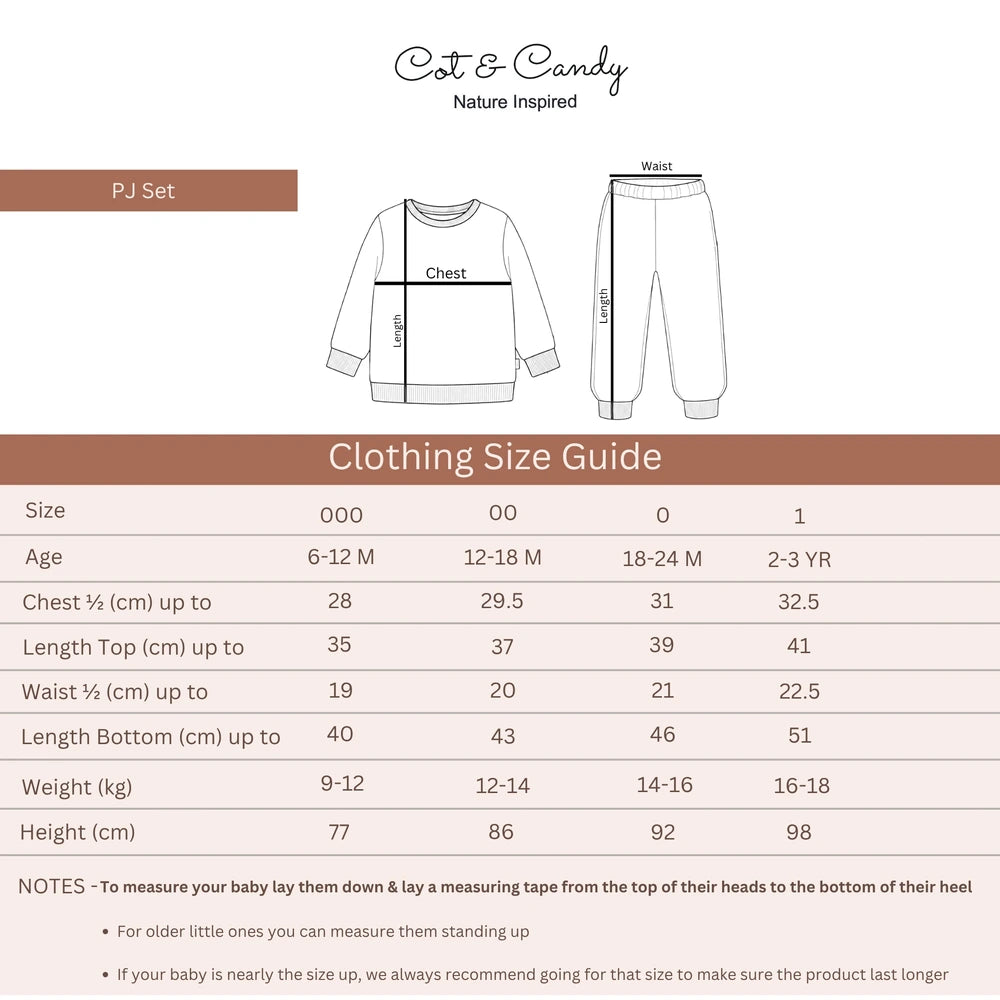 Cot &amp; Candy Baby Organic Crew Neck PJ set - Amber Woodland