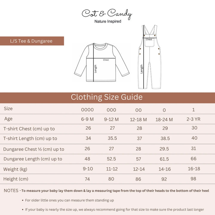 Cot &amp; Candy Baby Organic Dungaree With Long sleeve Tee - Amber Woodland