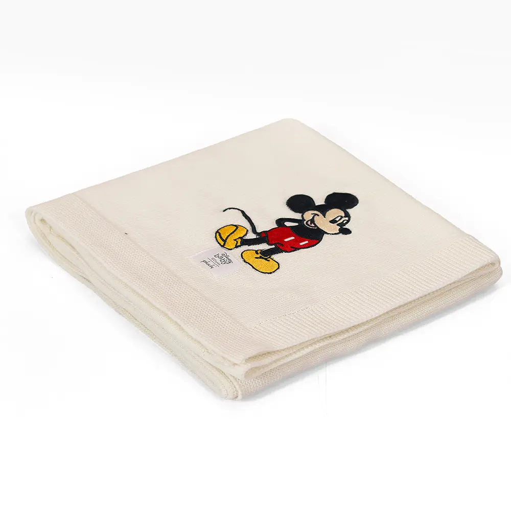 Pluchi Happy Mickey Disney Cotton Knitted Ivory AC Blanket For Baby / Infant / New Born For Use In All Seasons - (0-18 Months)