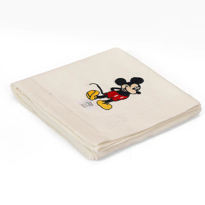 Pluchi Happy Mickey Disney Cotton Knitted Ivory AC Blanket For Baby / Infant / New Born For Use In All Seasons - (0-18 Months)