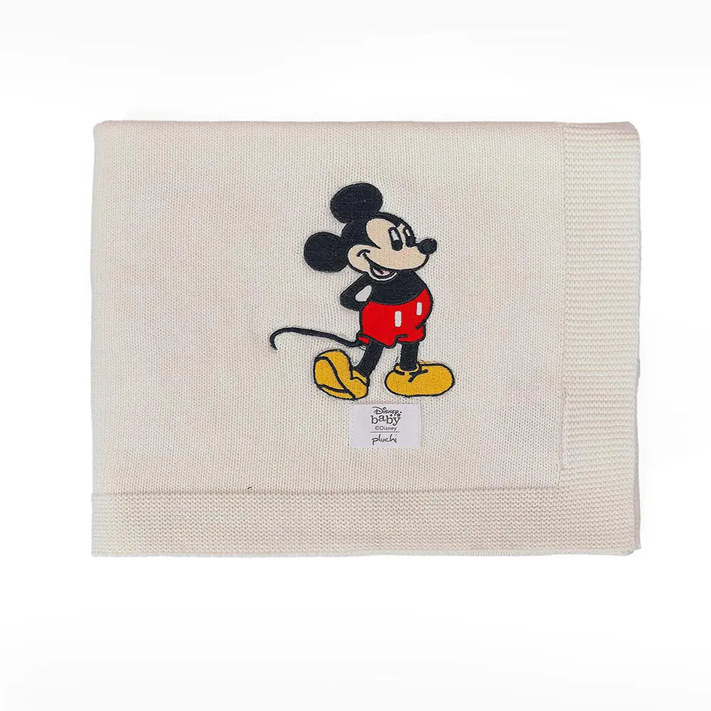 Pluchi Happy Mickey Disney Cotton Knitted Ivory AC Blanket For Baby / Infant / New Born For Use In All Seasons - (0-18 Months)
