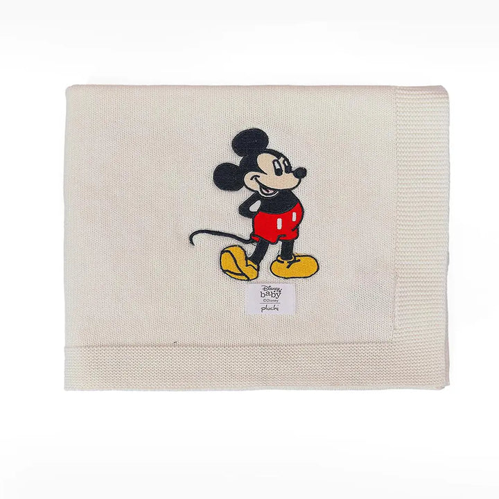 Pluchi Happy Mickey Disney Cotton Knitted Ivory AC Blanket For Baby / Infant / New Born For Use In All Seasons - (0-18 Months)