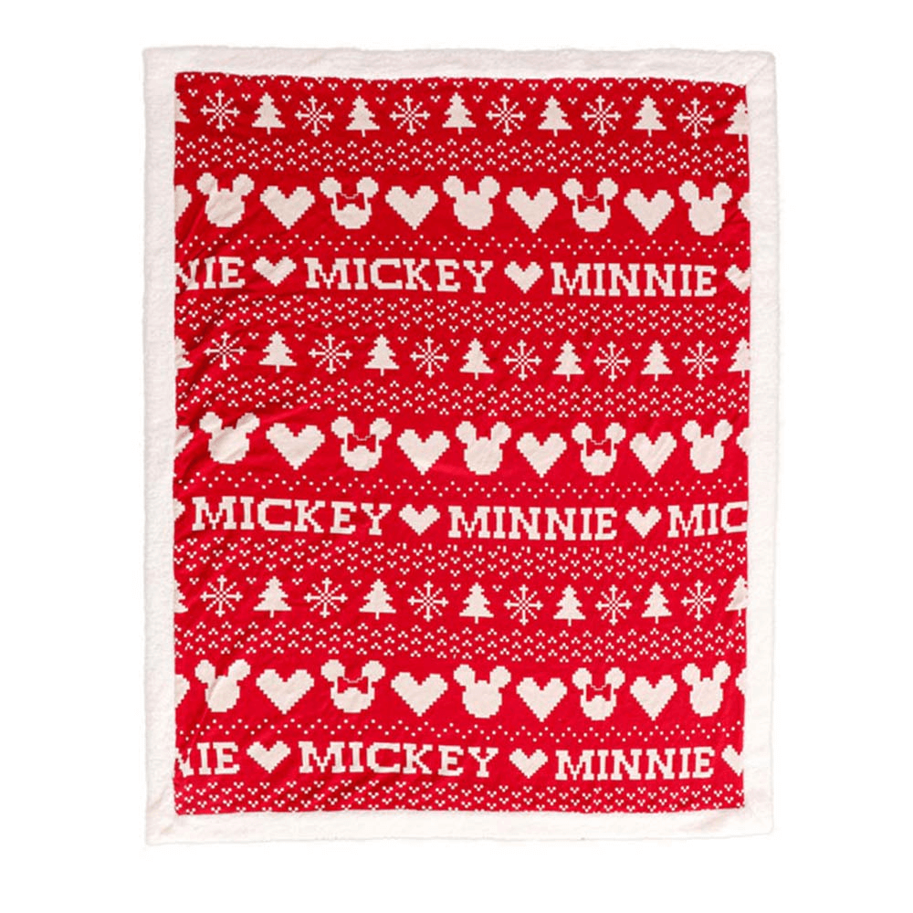 Pluchi Fairisle Christmas Mickey Mouse Sherpa Cotton Knitted Single Bed Blanket