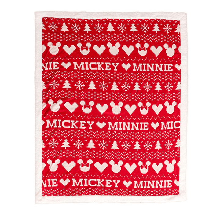 Pluchi Fairisle Christmas Mickey Mouse Sherpa Cotton Knitted Single Bed Blanket