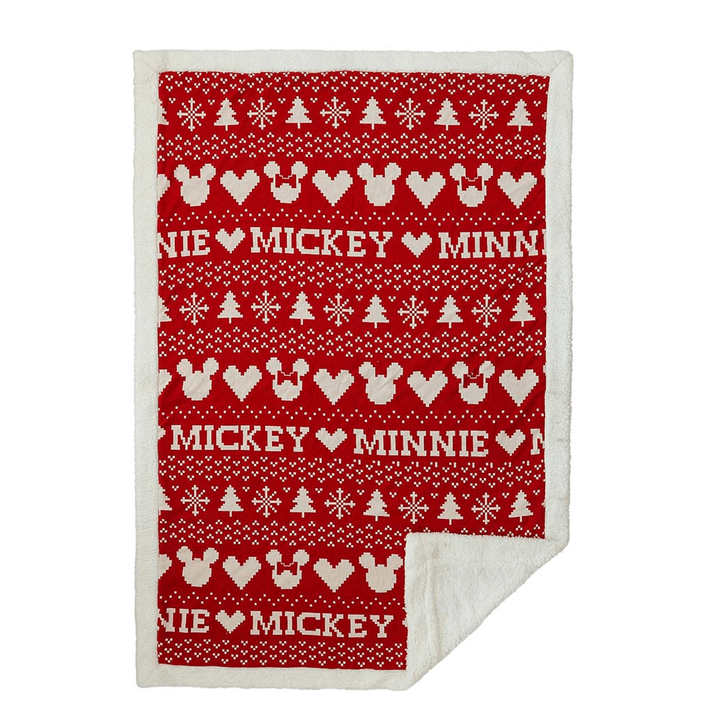 Pluchi Fairisle Christmas Mickey Mouse Sherpa Cotton Knitted Single Bed Blanket