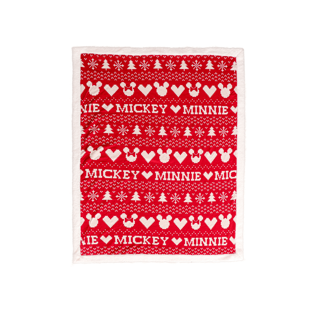 Pluchi Fairisle Christmas Mickey Mouse Sherpa Cotton Knitted Single Bed Blanket