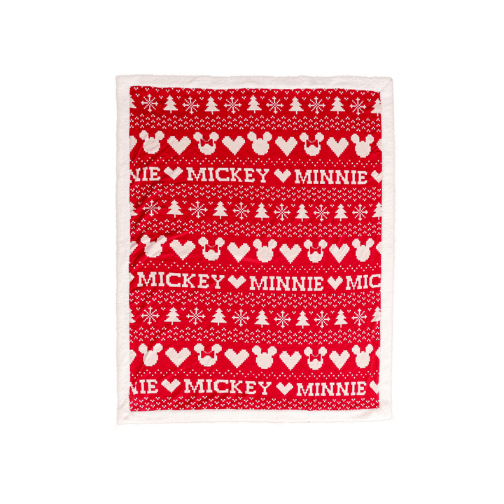 Pluchi Fairisle Christmas Mickey Mouse Sherpa Cotton Knitted Single Bed Blanket
