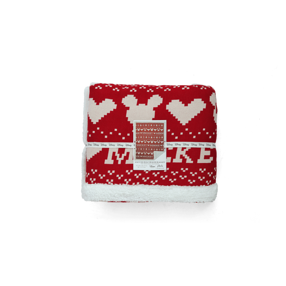 Pluchi Fairisle Christmas Mickey Mouse Sherpa Cotton Knitted Single Bed Blanket