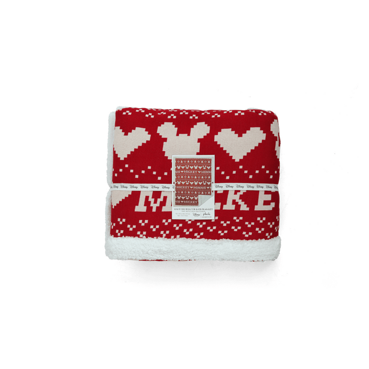 Pluchi Fairisle Christmas Mickey Mouse Sherpa Cotton Knitted Single Bed Blanket