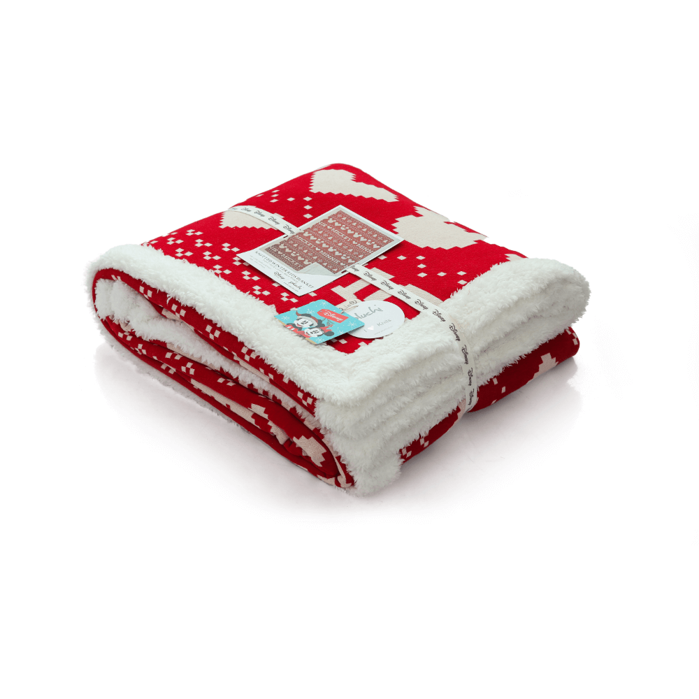 Pluchi Fairisle Christmas Mickey Mouse Sherpa Cotton Knitted Single Bed Blanket
