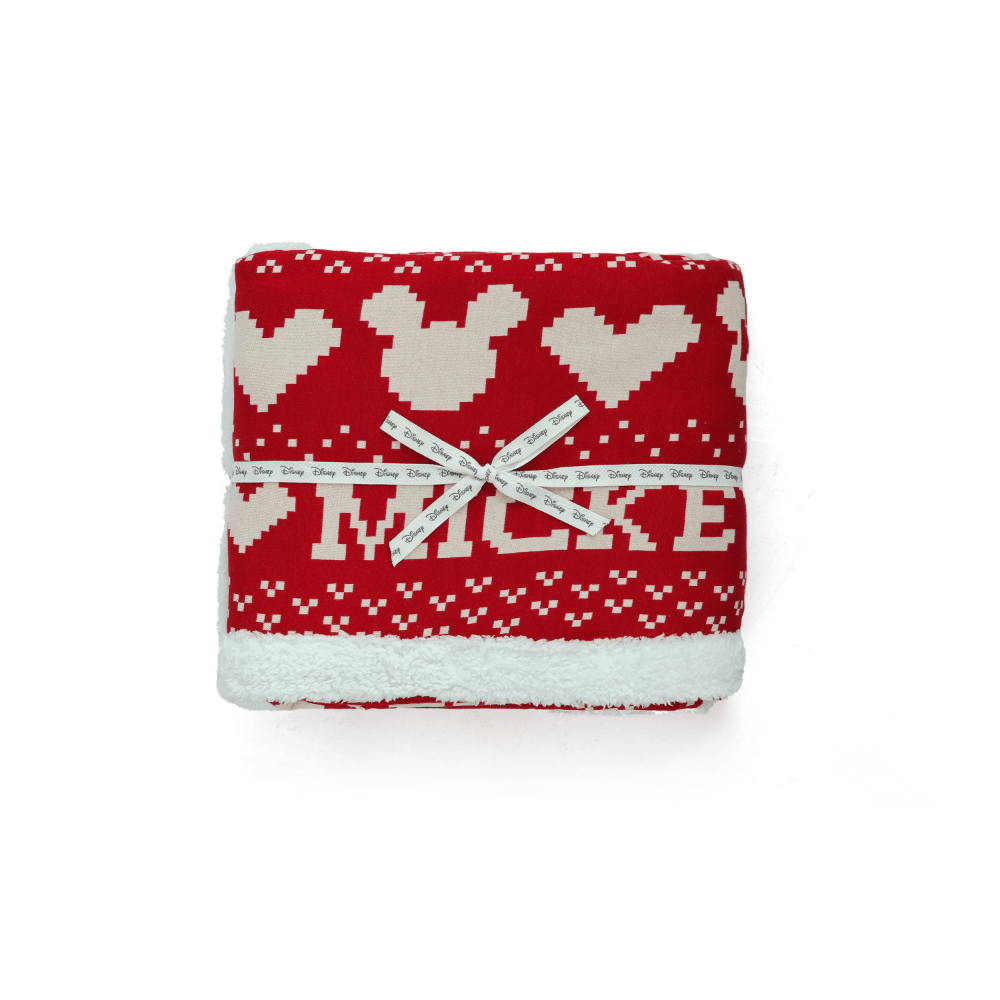 Pluchi Fairisle Christmas Mickey Mouse Sherpa Cotton Knitted Single Bed Blanket