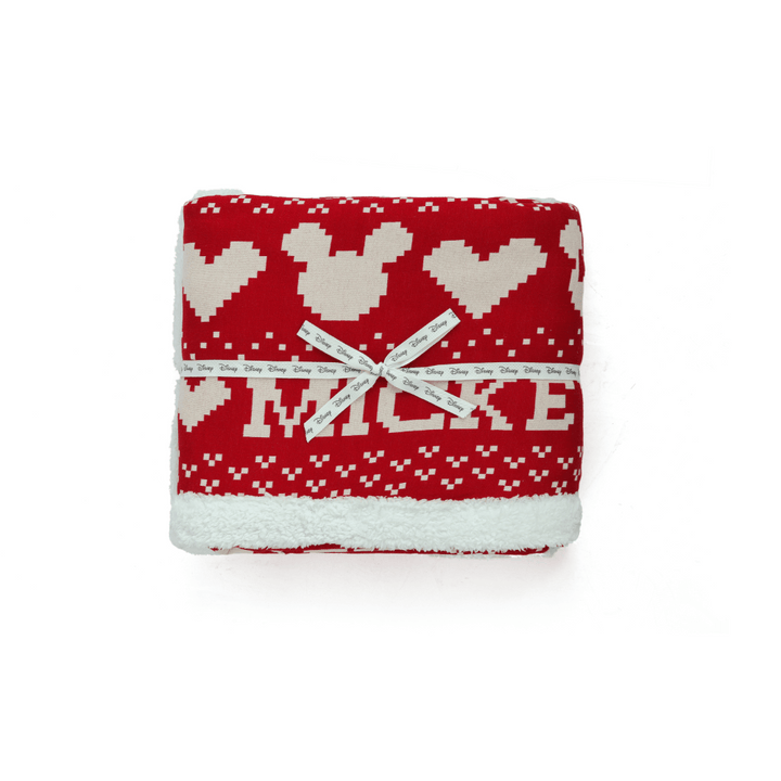 Pluchi Fairisle Christmas Mickey Mouse Sherpa Cotton Knitted Single Bed Blanket