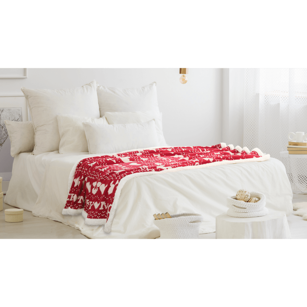 Pluchi Fairisle Christmas Mickey Mouse Sherpa Cotton Knitted Single Bed Blanket