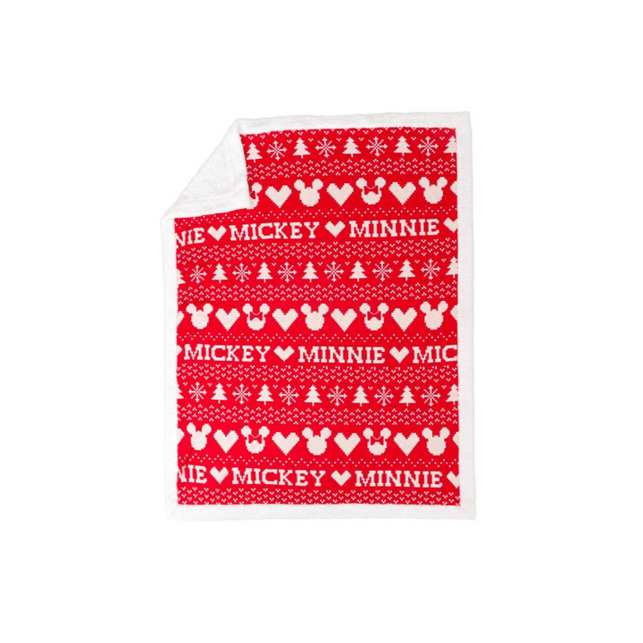 Pluchi Fairisle Christmas Mickey Mouse Sherpa Cotton Knitted Single Bed Blanket