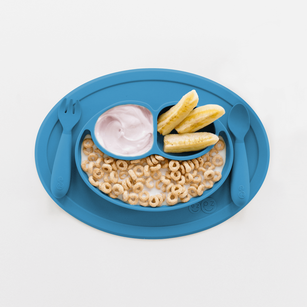 ezpz Mini Feeding Set for Toddlers (Mat, Spoon & Fork)