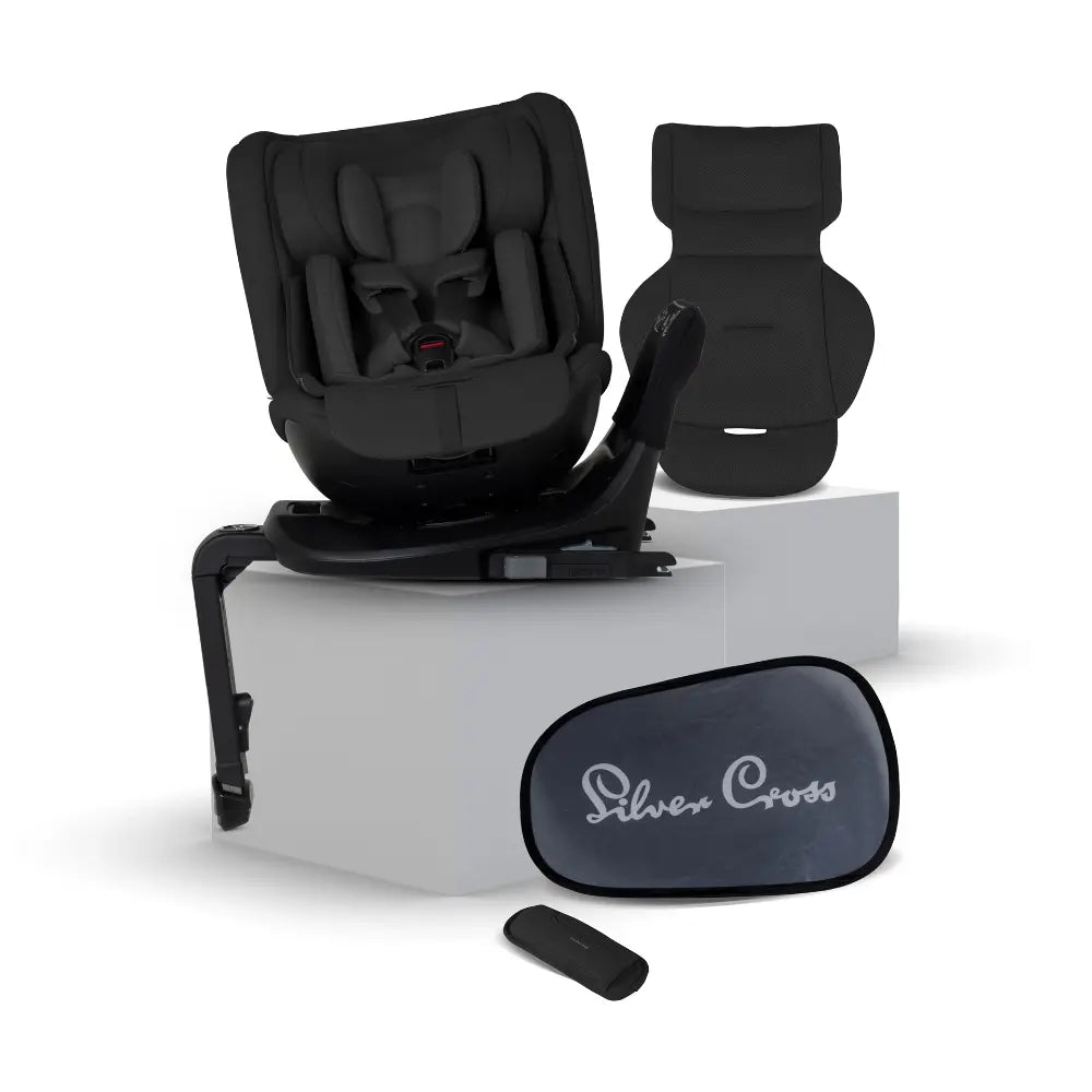 Silver Cross Motion 3 All Size 360° Baby Car Seat|Convertible Car Seat|AirTech Summer Removable &amp; Leakproof Liner|EasyFit Sprung Safety Harness|3 Position Recline|0 M+|Upto 12Y  -  Iconic Black