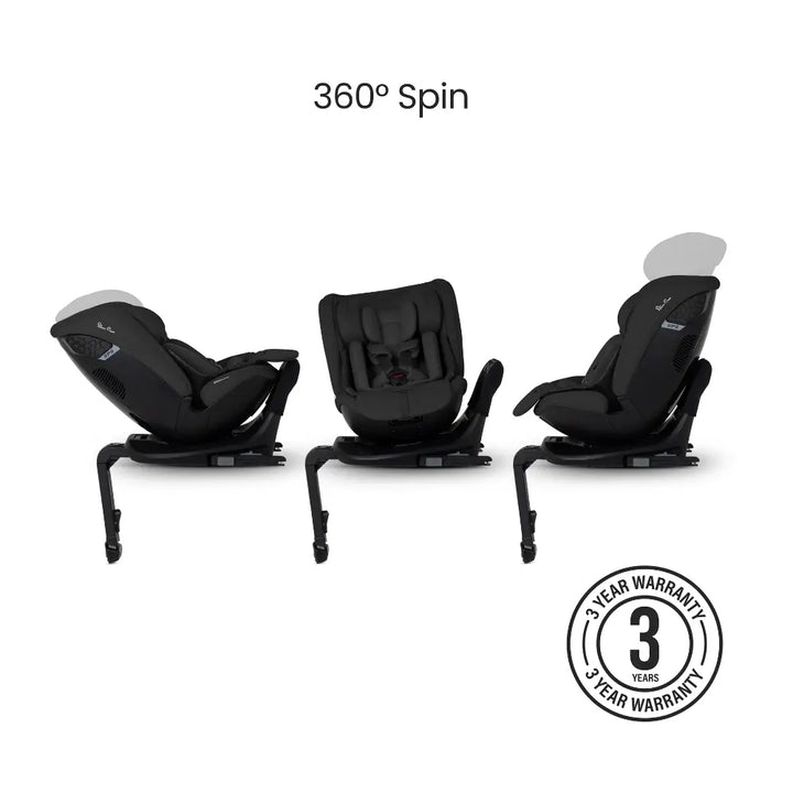 Silver Cross Motion 3 All Size 360° Baby Car Seat|Convertible Car Seat|AirTech Summer Removable &amp; Leakproof Liner|EasyFit Sprung Safety Harness|3 Position Recline|0 M+|Upto 12Y  -  Iconic Black