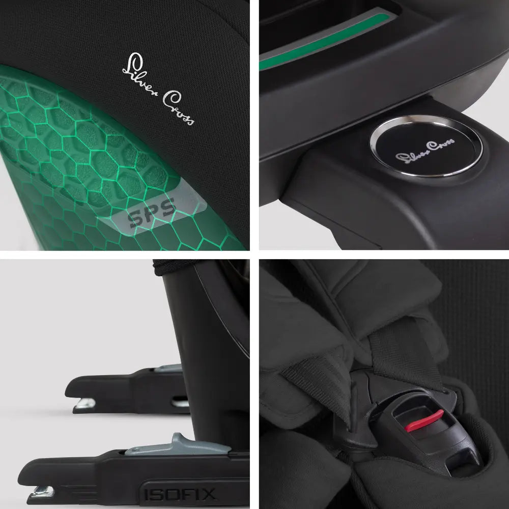 Silver Cross Motion 3 All Size 360° Baby Car Seat|Convertible Car Seat|AirTech Summer Removable &amp; Leakproof Liner|EasyFit Sprung Safety Harness|3 Position Recline|0 M+|Upto 12Y  -  Iconic Black