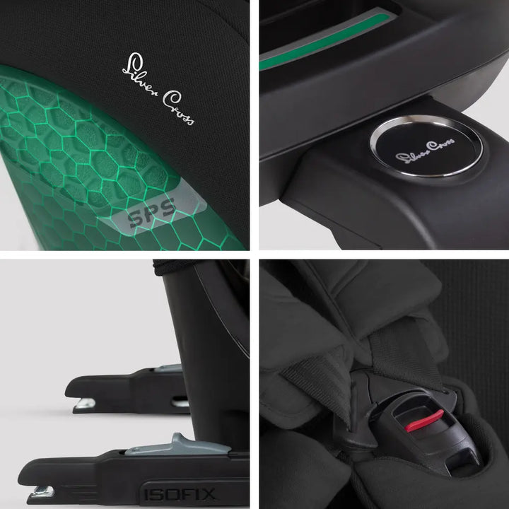 Silver Cross Motion 3 All Size 360° Baby Car Seat|Convertible Car Seat|AirTech Summer Removable &amp; Leakproof Liner|EasyFit Sprung Safety Harness|3 Position Recline|0 M+|Upto 12Y  -  Iconic Black