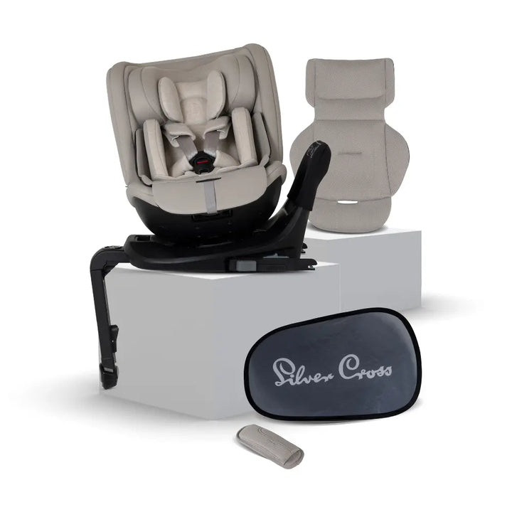 Silver Cross Motion 3 All Size 360° Baby Car Seat|Convertible Car Seat|AirTech Summer Removable &amp; Leakproof Liner|EasyFit Sprung Safety Harness|3 Position Recline|0 M+|Upto 12Y  -  Natural Taupe