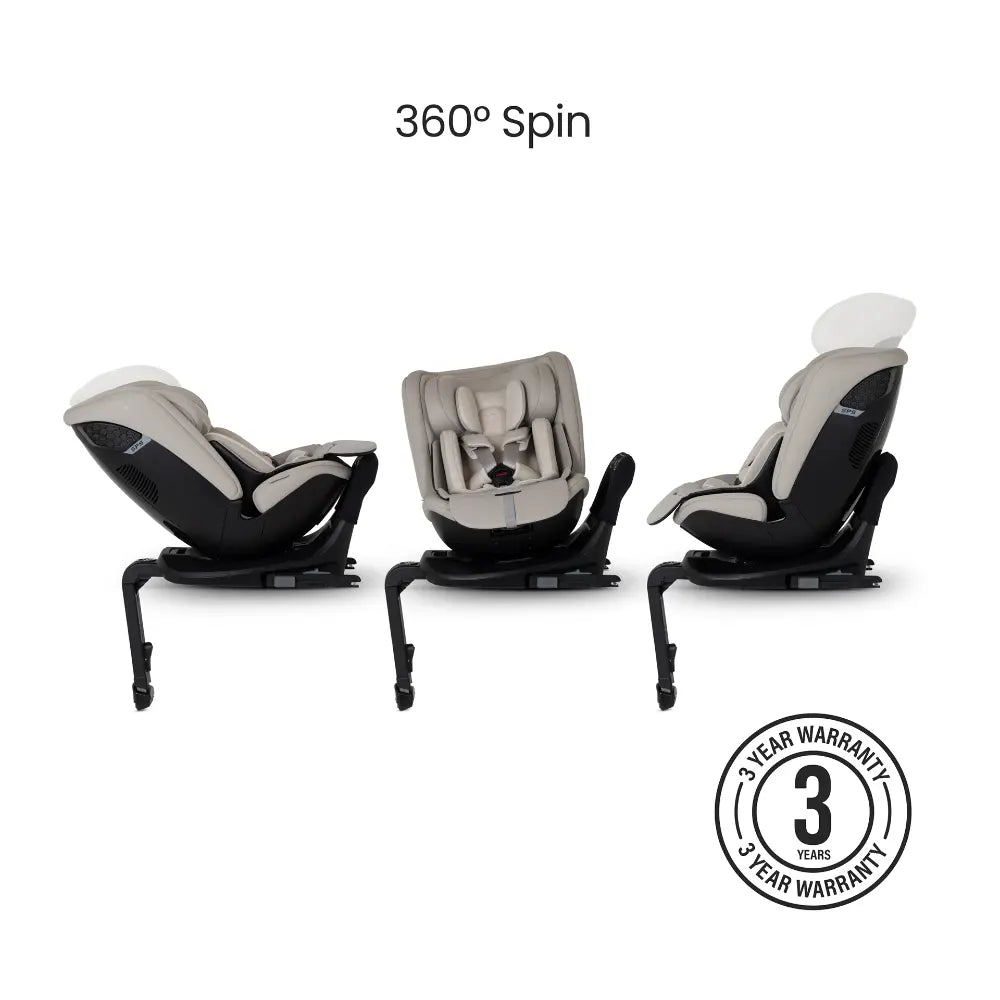 Silver Cross Motion 3 All Size 360° Baby Car Seat|Convertible Car Seat|AirTech Summer Removable &amp; Leakproof Liner|EasyFit Sprung Safety Harness|3 Position Recline|0 M+|Upto 12Y  -  Natural Taupe