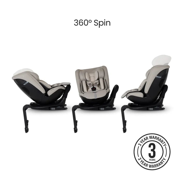 Silver Cross Motion 3 All Size 360° Baby Car Seat|Convertible Car Seat|AirTech Summer Removable &amp; Leakproof Liner|EasyFit Sprung Safety Harness|3 Position Recline|0 M+|Upto 12Y  -  Natural Taupe