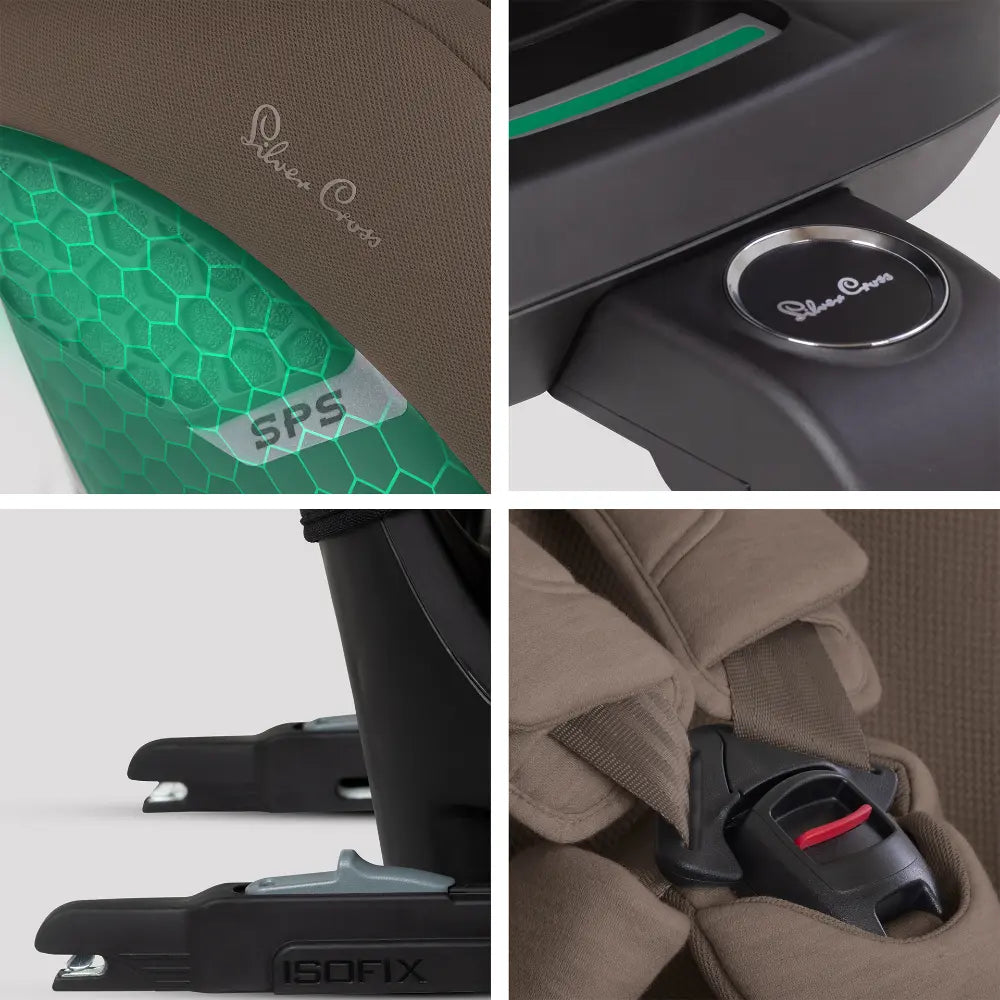 Silver Cross Motion 3 All Size 360° Baby Car Seat|Convertible Car Seat|AirTech Summer Removable &amp; Leakproof Liner|EasyFit Sprung Safety Harness|3 Position Recline|0 M+|Upto 12Y-Timeless - Cocoa