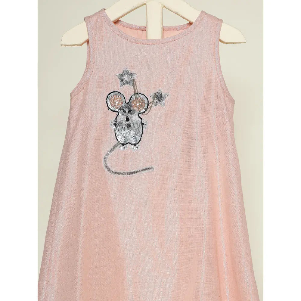 The Baby Trunk - Mouse Shift Dress &amp; Starsequin Tictac For Girls | Strawberry Pink Lurex