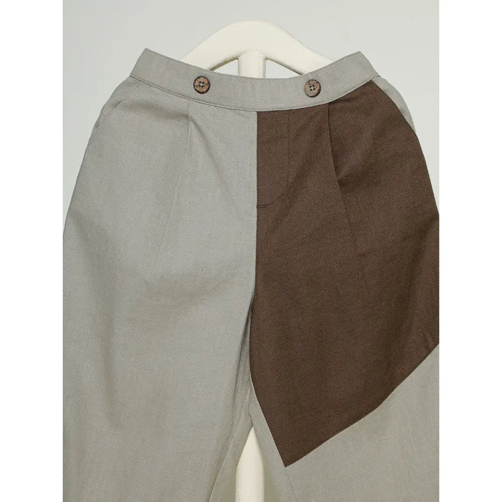 The Baby Trunk Unisex Comfy Patch Pants - Beige+Brown