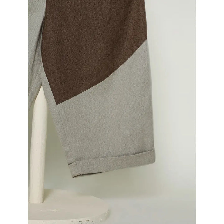 The Baby Trunk Unisex Comfy Patch Pants - Beige+Brown