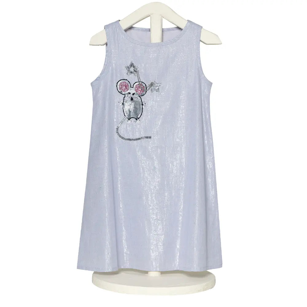 The Baby Trunk - Mouse Shift Dress &amp; Starsequin Tictac For Girls | Blue Lurex