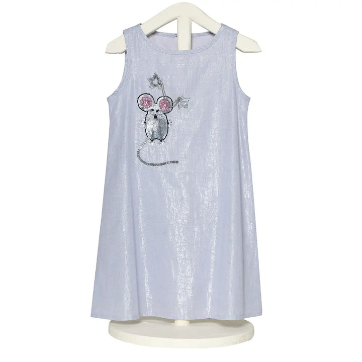 The Baby Trunk - Mouse Shift Dress &amp; Starsequin Tictac For Girls | Blue Lurex