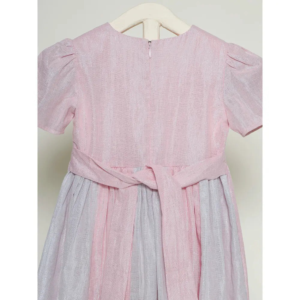 The Baby Trunk Metallic Panel Dress For Girls - Pink &amp; Grey