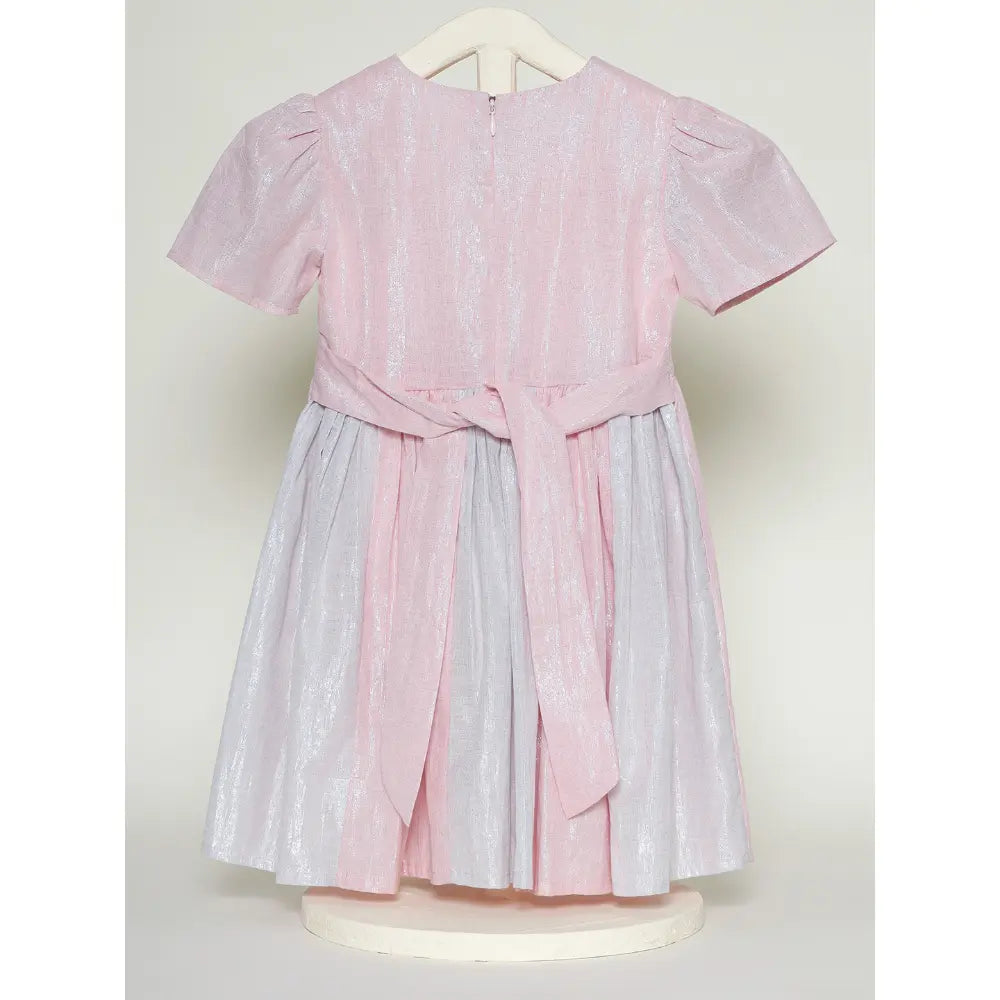 The Baby Trunk Metallic Panel Dress For Girls - Pink &amp; Grey